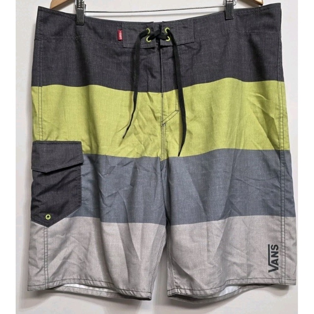 Vans Men's Color Block Black Gray Striped Swim Trunks Surfing Board Shorts Sz 40